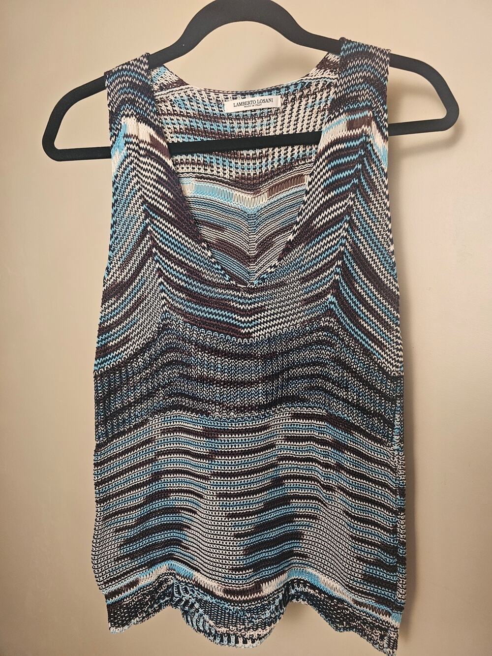 Lamberto Losani Y2k Designer Blue Striped Knit Tank Top